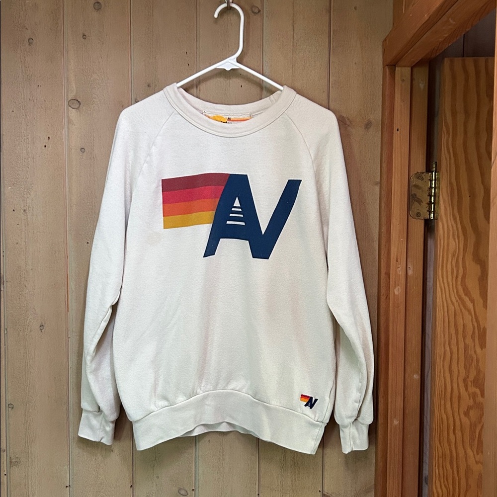 Aviator Nation Cream Sweatshirt with Multicolor Logo